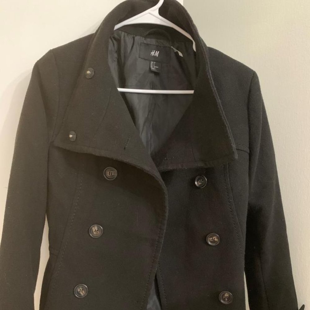 Black Twill Pea Coat H&M